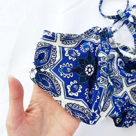 Beach Riot X Stone Cold Fox Blue Floral High Neck Strappy Boho Bikini Top XS - Picture 7 of 9
